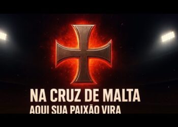 Cruz de Malta com efeito de fogo ao fundo.