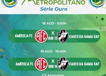 Partidas do Vasco contra o America pela Taça Rio nas categorias Sub-13 e Sub-14 neste domingo.