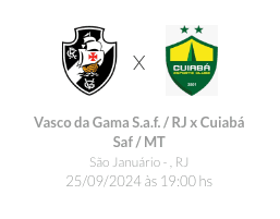 Vasco enfrentará o Cuiabá em jogo atrasado da 19ª rodada do Brasileirão, marcado para 25/09 às 19h em São Januário