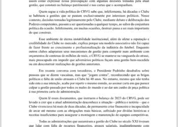 Jorge Salgado responde às críticas de Pedrinho em carta sobre o balanço do CRVG