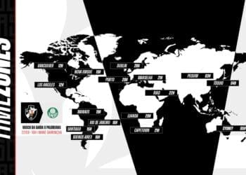Vasco divulga o horário da partida contra o Palmeiras em diferentes regiões do mundo.