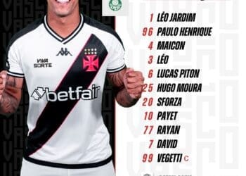 Confira a escalação do Vasco para enfrentar o Palmeiras; Rayan retorna ao time principal e João Victor está à disposição no banco.