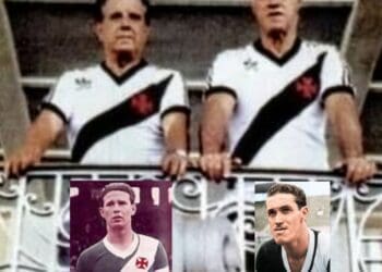 Veja a imagem de Chico e Ademir Menezes, registrada em 1987, no estádio de São Januário.