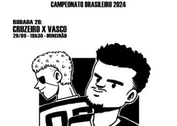 Observe a arte promocional do confronto entre Cruzeiro e Vasco.