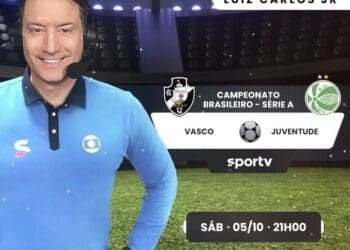 Confira os profissionais escalados para a transmissão do jogo entre Vasco e Juventude na televisão.