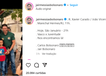 Ex-presidente Bolsonaro afirma que estará presente no jogo Vasco x Juventude: ‘Nos vemos lá!’