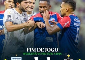 Adversário do Vasco neste sábado, o Atlético-MG termina em empate com o Fortaleza em 1 a 1.