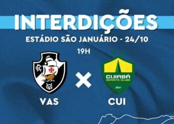 CET-Rio fornece informações sobre as interdições nas proximidades de São Januário para o jogo entre Vasco e Cuiabá.