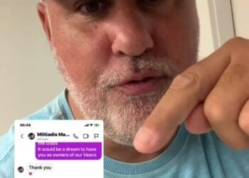 Filho do empresário grego Evangelos Marinakis exibe camisa da Força Jovem a Zé Colméia: ‘Aguardemos o que o futuro trará’