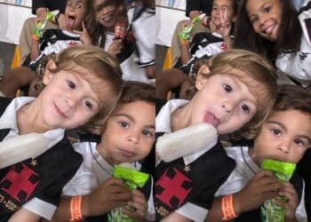 Filhos de Vegetti, Coutinho e Alex Teixeira estiveram juntos assistindo ao jogo; confira a foto.