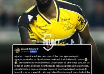 Bolasie agradece aos torcedores do Vasco em sua mensagem de despedida do Criciúma.