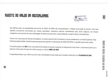 Proposta orçamentária do CRVG para 2025 sugere aumento de 50% na mensalidade dos sócios estatutários.