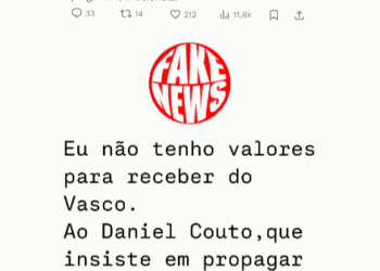 Pedrinho reitera que não possui quantias pendentes a receber do Vasco e anuncia que irá realizar uma interpelação criminal.