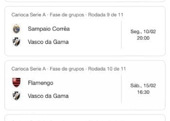 Dos 4 jogos restantes do Vasco na Taça Guanabara, 3 deles são clássicos.