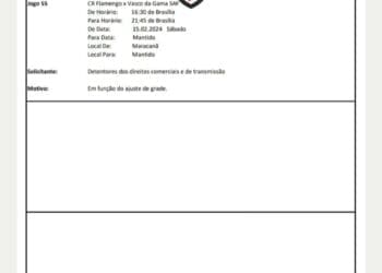 Ferj modifica horário de Vasco x Flamengo, passando de 16h30 para 21h45 neste sábado.