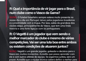 Nuno Moreira se pronuncia para a mídia portuguesa a respeito de sua transferência para o Vasco.
