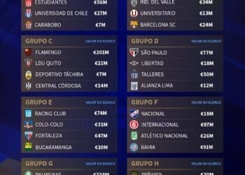 Vasco ocupa a 12ª posição na lista dos elencos mais valiosos entre os clubes que participam de competições sul-americanas em 2025.