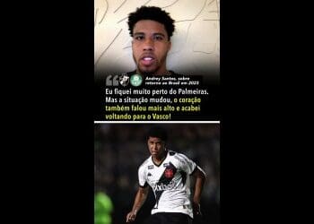 Andrey Santos conta que esteve perto de se juntar ao Palmeiras antes de retornar ao Vasco em 2023: ‘O coração prevaleceu’