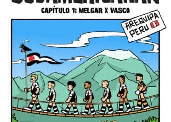 Vascomics retrata a trajetória do Vasco na Copa Sul-Americana; confira a caricatura da primeira partida contra o Melgar.