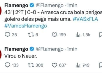 Perfil do Flamengo no X afirma que Léo Jardim ‘se transformou em Neuer’ ao final do clássico deste sábado no Maracanã.