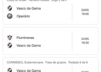 Vasco realizará 5 partidas consecutivas no Rio de Janeiro a partir de 17 de maio.