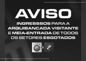 Ingressos de meia-entrada também estão esgotados para o jogo do Vasco contra o Operário em Ponta Grossa, além dos da torcida vascaína.