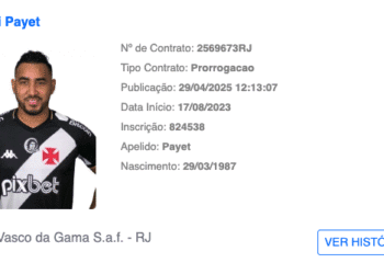 Publicação da prorrogação do contrato de Payet no BID da CBF e no Bira da Ferj