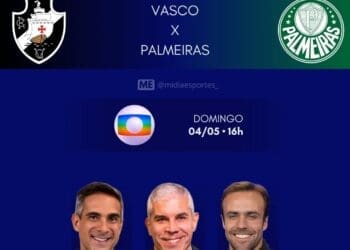 Confira os profissionais que estarão na transmissão de Vasco x Palmeiras pela televisão.