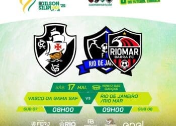 Pela Taça Edilson Silva, Vasco enfrenta o Rio de Janeiro/Rio Mar neste sábado nas categorias Sub-07 e Sub-08.