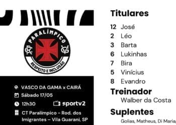 Futebol Paralímpico: Veja a escalação do Vasco para a partida contra o Cairá-MS na final do Campeonato Brasileiro