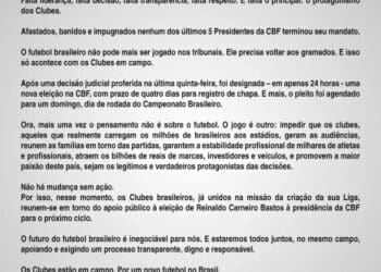 Clubes da Libra e da LFU oferecem apoio ao presidente da Federação Paulista na corrida pela presidência da CBF; Vasco se abstém de assinar o comunicado.
