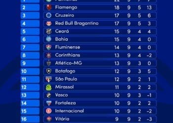 Vasco está a 12 pontos do primeiro colocado, a 5 do G6, a 1 ponto da classificação para a Sul-Americana e a 1 do Z4.
