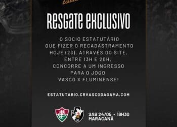 Sócio estatutário que se recadastrar nesta sexta pelo site entre 13h e 20h concorre a um ingresso para a partida contra o Fluminense.