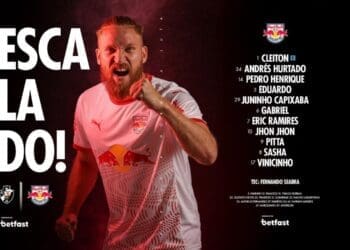 Red Bull Bragantino passa por alteração de última hora: Pedro Henrique sente dor na coxa e é substituído por Guilherme Lopes.