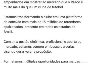 Executivo de marketing da SAF publica convite para parcerias com emblema incorreto do Vasco.