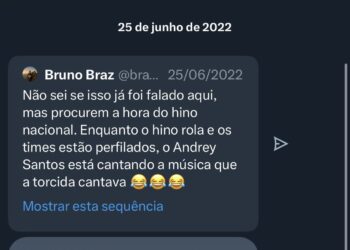 Repórter recorda diálogo com Andrey Santos após o jovem entoar canção da torcida do Vasco durante o hino nacional.
