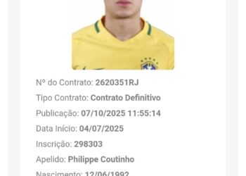 Registro do novo contrato de Philippe Coutinho no BID permite que o jogador enfrente o Botafogo.