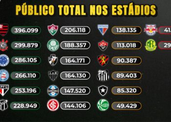Vasco ocupa a 9ª posição no ranking de público geral do Brasileiro em partidas em casa.