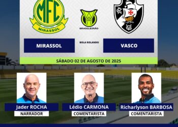 Conheça os especialistas que estarão na transmissão de Mirassol x Vasco pela televisão.