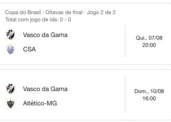 Os dois próximos confrontos do Vasco ocorrerão em São Januário, válidos pela Copa do Brasil e pelo Campeonato Brasileiro.