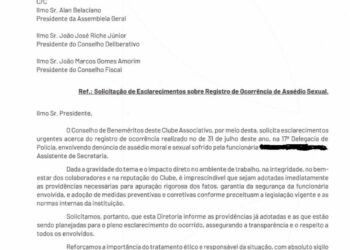 Presidente do Conselho de Beneméritos solicita esclarecimentos sobre alegações de assédio moral e sexual no clube