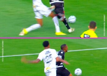 Torcedores do Vasco solicitaram 2º cartão amarelo para defensor do Santos, que cometeu falta em Rayan, mas o juiz não marcou nem a infração.