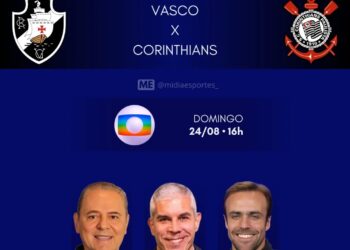 Descubra os profissionais que estarão na transmissão de Vasco x Corinthians na televisão.