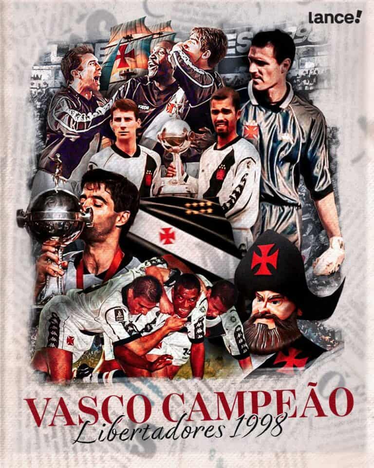 Vasco campeão Libertadores 1998, festa dos jogadores e torcedores do clube.