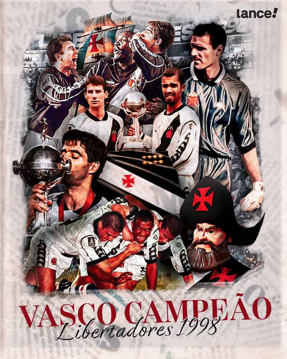 Vasco campeão Libertadores 1998, festa dos jogadores e torcedores do clube.