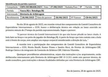 CBF se manifesta sobre não marcação de pênalti em Vasco 1 x 1 Botafogo