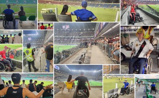 Vasco fans assistidos por cadeira de rodas no estádio.