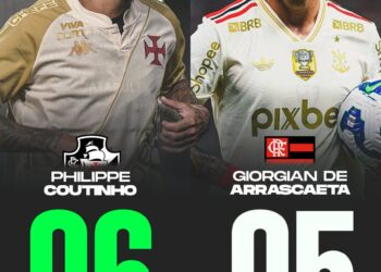 Goleiros do Vasco comemorando vitória, camisa branca com detalhes dourados, sardinhas e sorriso, com destaque para os números de gols marcados neste campeonato.