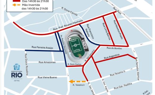 Rua do Bonfim com rotas de bloqueio de trânsito.