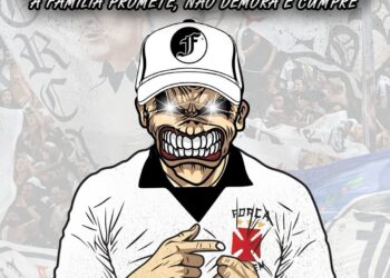 Forças de torcedor do Vasco, personagem com máscara e boné com escudo do time.